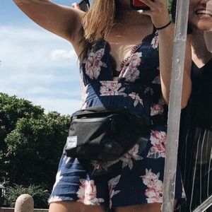 Navy & pink floral tie romper